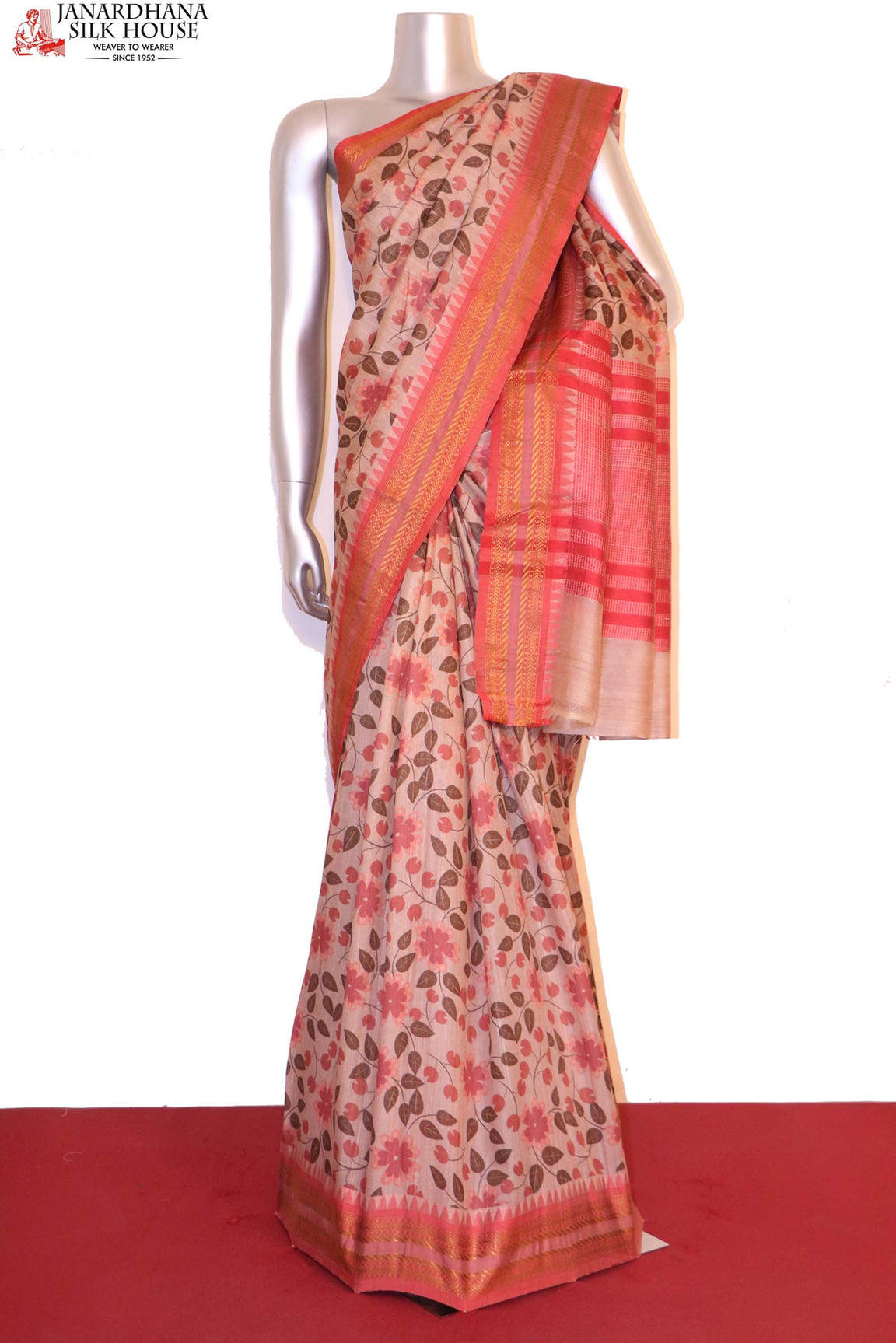 Handloom Printed Tussar Silk Saree AI209156