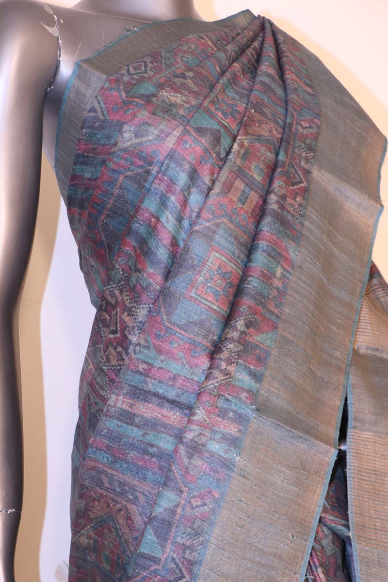 Handloom Printed Tussar Silk Saree AI212091