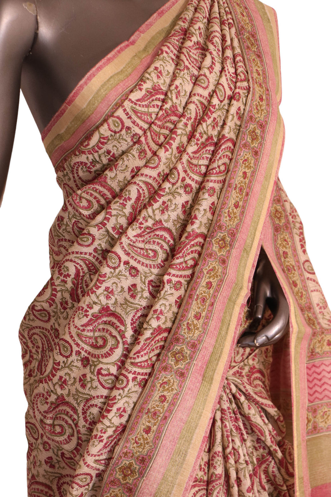 Pure Floral Paisley Tussar Silk Saree AJ205595