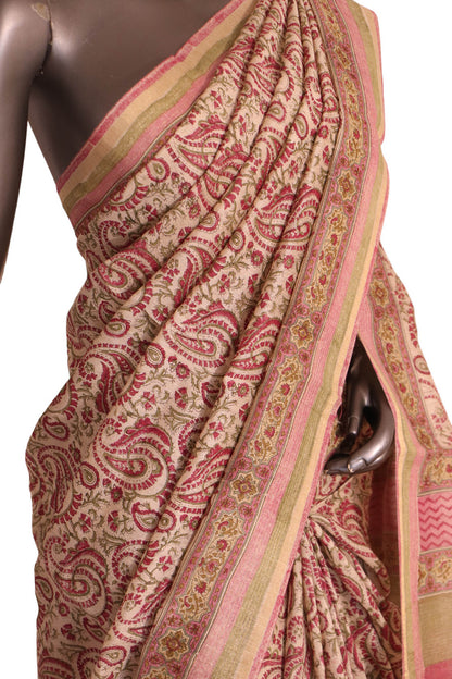 Pure Floral Paisley Tussar Silk Saree AJ205595