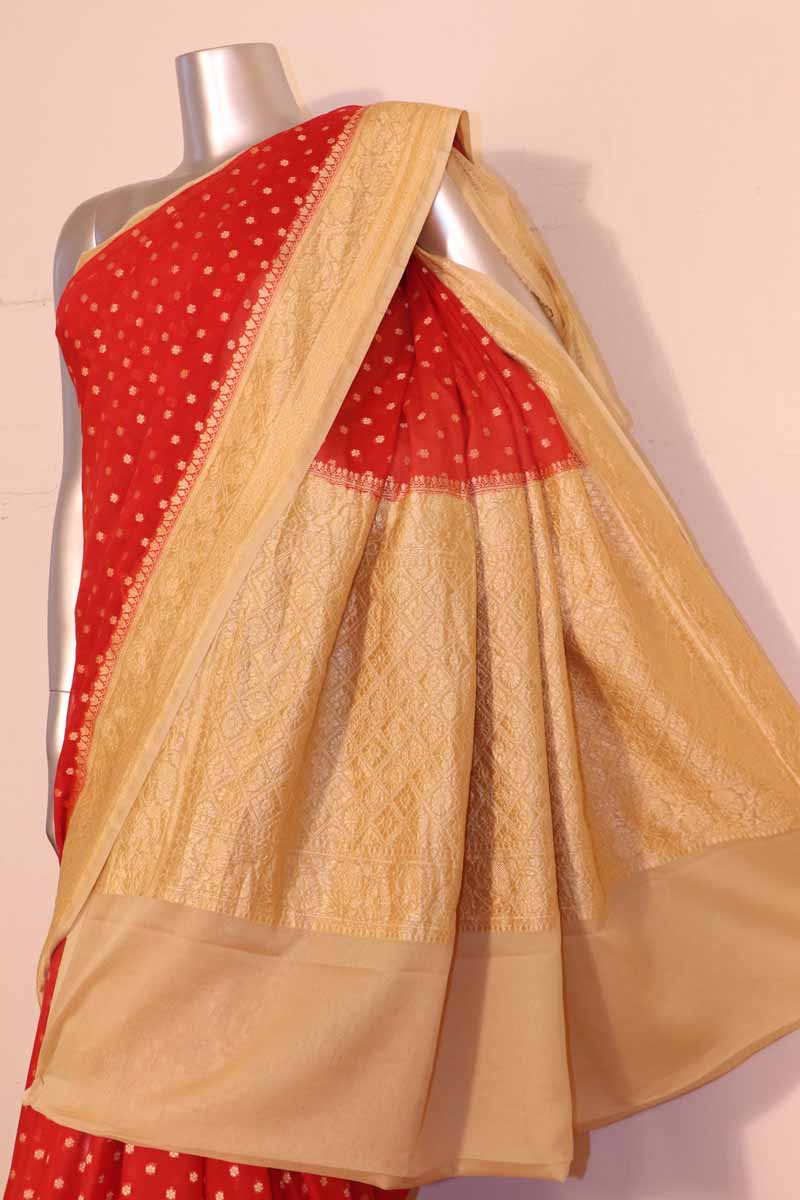 Exclusive Butta Contrast Banarasi Georgette Silk Saree AG211031