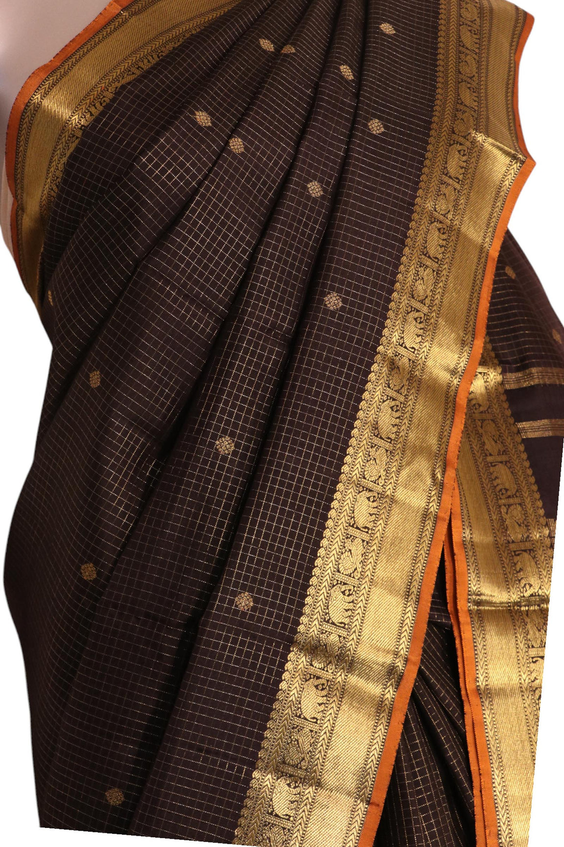 Pure Handloom Checks Chakram Kanjeevaram Silk Saree AK207378