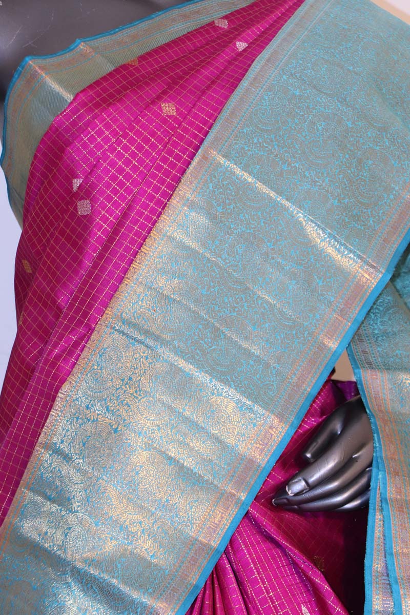 Grand Checks Contrast,Gold Silver Kanjeevaram Silk Saree AI213893