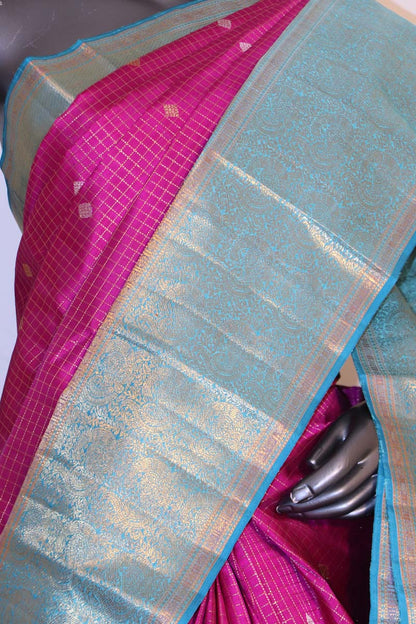 Grand Checks Contrast,Gold Silver Kanjeevaram Silk Saree AI213893