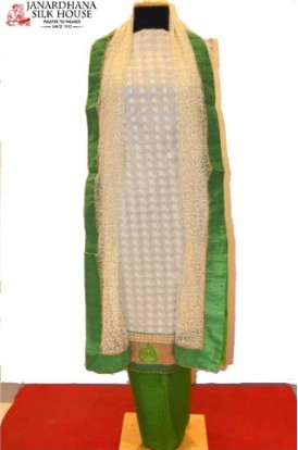 Green And White Embroidered Pure Cotton Suit 