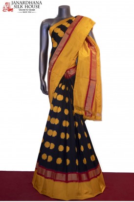 Polka Black Exclusive Handloom Ikat Patola Silk Saree