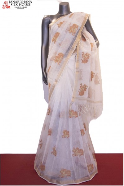 Exclusive Embroidery Pure Linen Saree