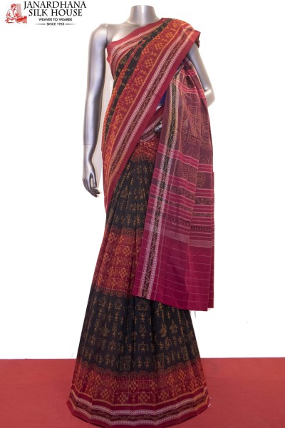Exquisite Handloom Thread Weave Orissa Ikat Patola Cotton Saree-Without Blouse