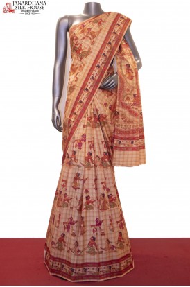 Exquisite Prints & Checks Pure Printed Silk Saree