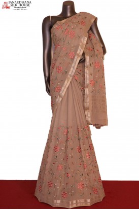 Designer & Exclusive Pure Silk Chiffon Emroidery-Lite Grey 