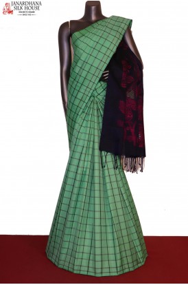 Checks & Designer Peacock Pallu Handloom Pure Soft Silk Saree