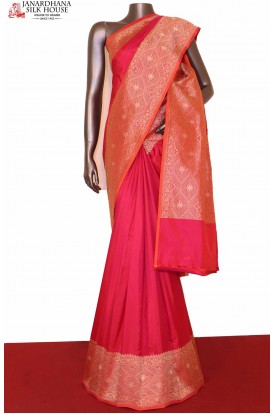 Pink Designer Banarasi Kora Silk Saree