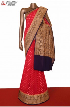 Exclusive Butta Contrast Banarasi Georgette Silk Saree