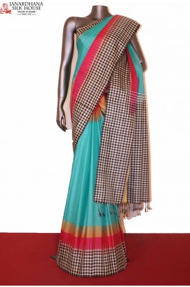 Black & White Checks Handloom Soft Silk Saree