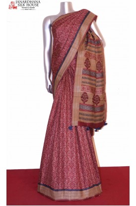 Exclusive Printed Pure Tussar Silk Saree Thread Work Border