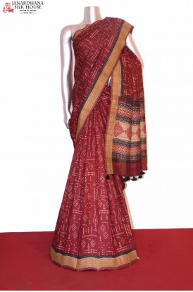 Exclusive Printed Pure Tussar Silk Saree Thread Work Border
