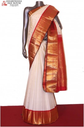 Traditional White Kanchipuram Silk Saree