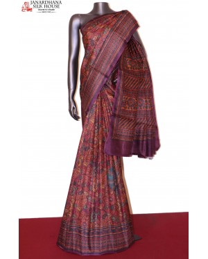 Handloom Printed Tussar Silk S..