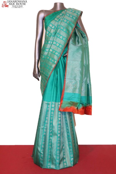 Designer Copper Silver Half and Half Kanchipuram Silk Saree