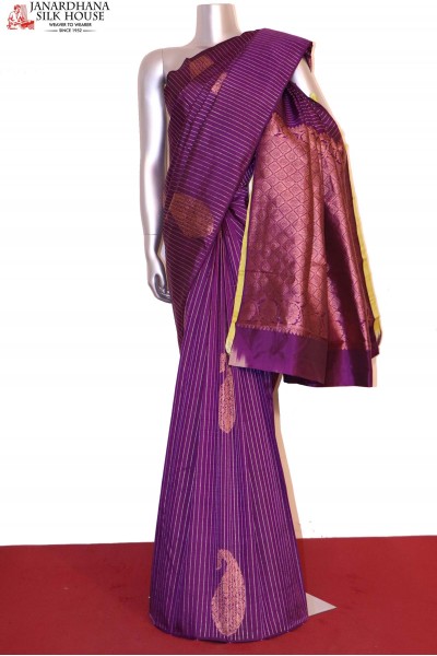 Designer Paisley Copper & Silver Kanjivaram Silk Saree