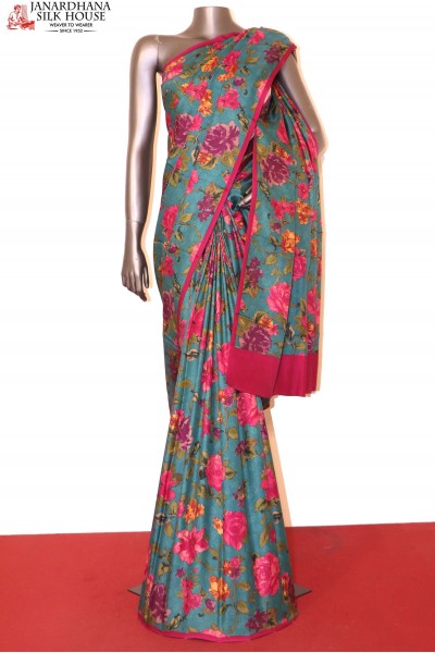 Exclusive Floral Printed Twill Silk Saree