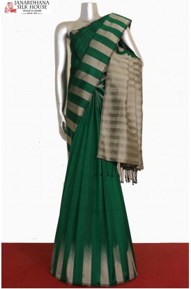 Thread Weave Contrast Handloom Soft Silk Saree-Slubs Weave