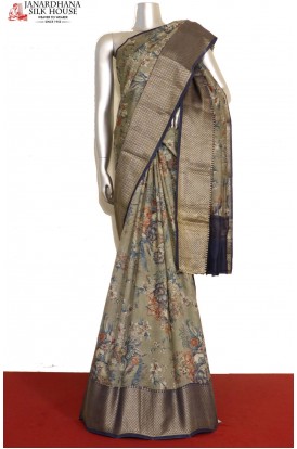 Exquisite Floral Printed Silk Saree