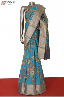 Exquisite Floral Printed Silk Saree