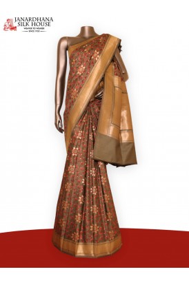 Designer Floral Handloom Tussar Silk Saree