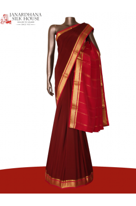 Traditional Contrast Pure Mysore Crepe Silk Saree 