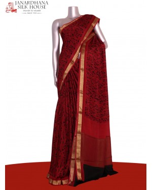 Pure Floral Zari Crepe Silk Sa..