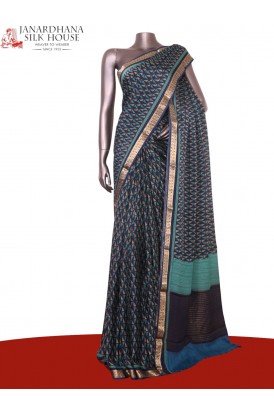 Pure Floral Zari Crepe Silk Sa..