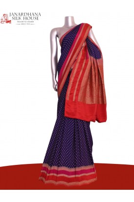 Pure Handloom Zari Butta Banarasi Crepe Silk Saree