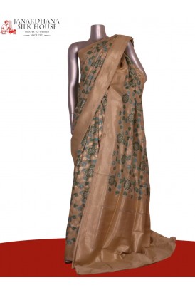 Designer Floral Handloom Tussar Silk Saree
