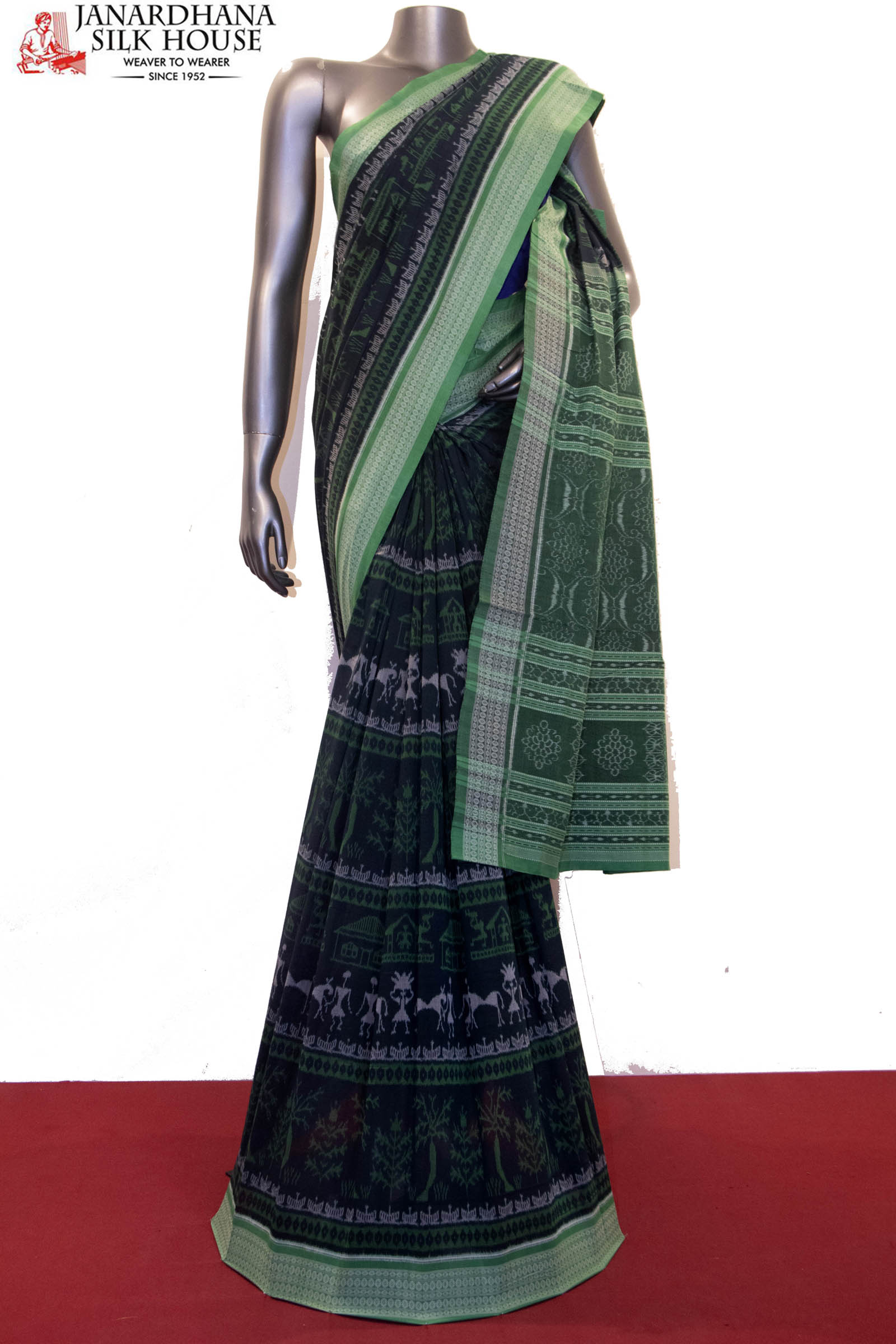 Grey Black Odisha Handloom Sambalpuri Ikat Cotton Saree – IndianVillèz