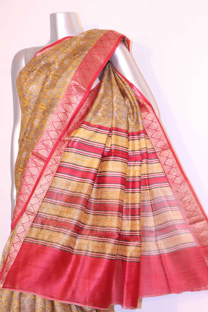 Exclusive Pure Printed Tussar Silk Saree
