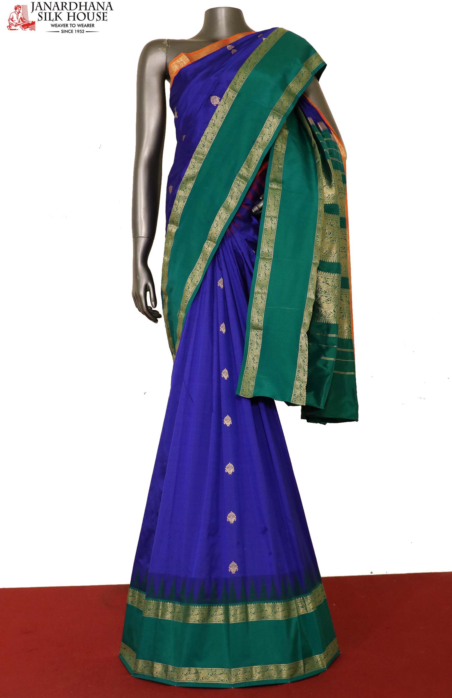 Maheshwari Silk Cotton Saree with Ganga Jamuna Border – Brown – Six Yards  Plus