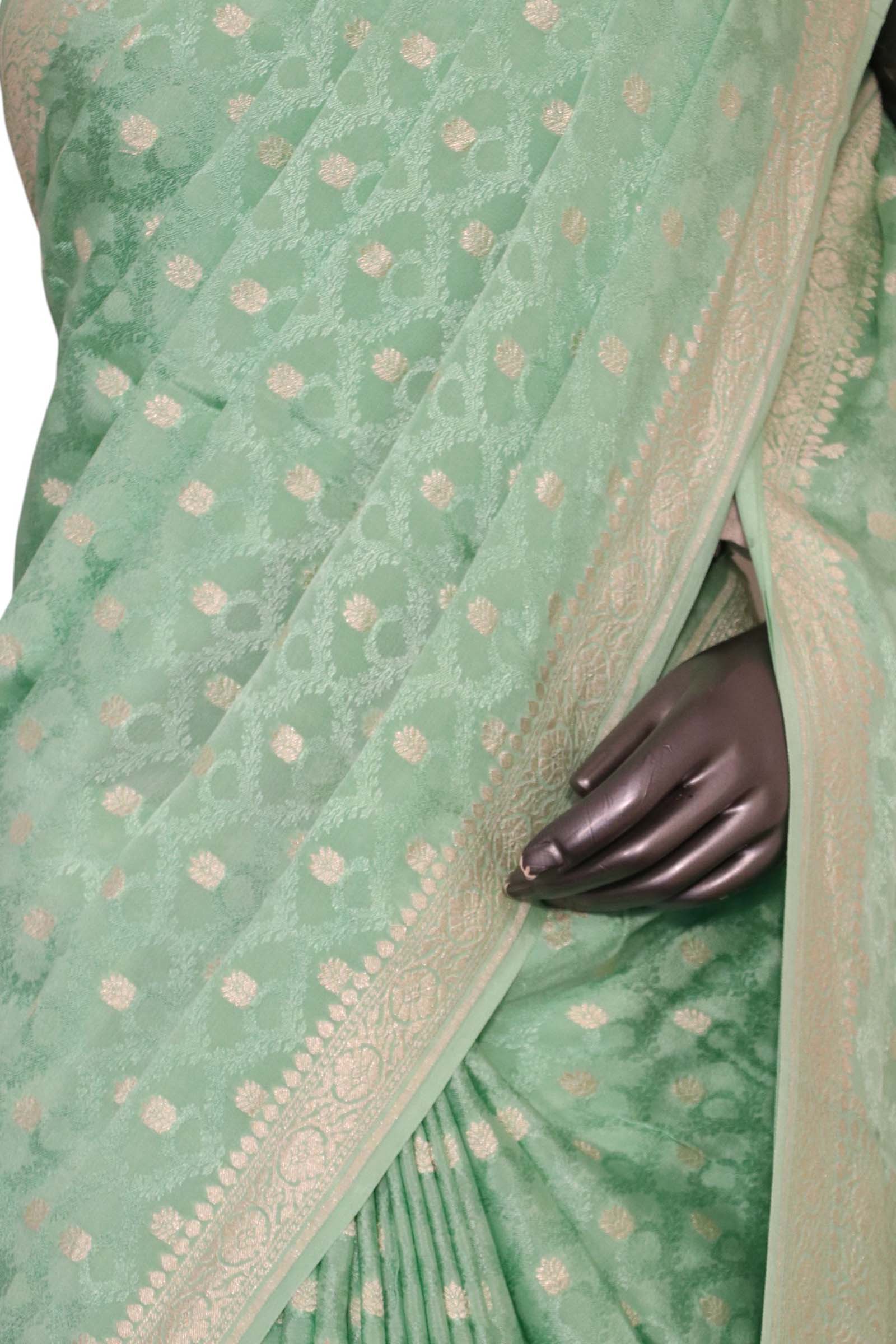 Pure Handloom Zari Butta Banarasi Crepe Silk Saree AL206645 Pure Handloom Zari Butta Banarasi Crepe Silk Saree AL206645