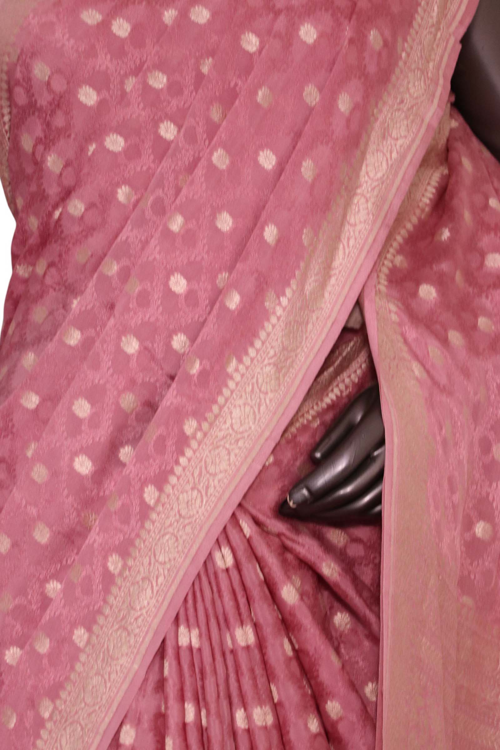 Pure Handloom Zari Butta Banarasi Crepe Silk Saree AL206646 Pure Handloom Zari Butta Banarasi Crepe Silk Saree AL206646