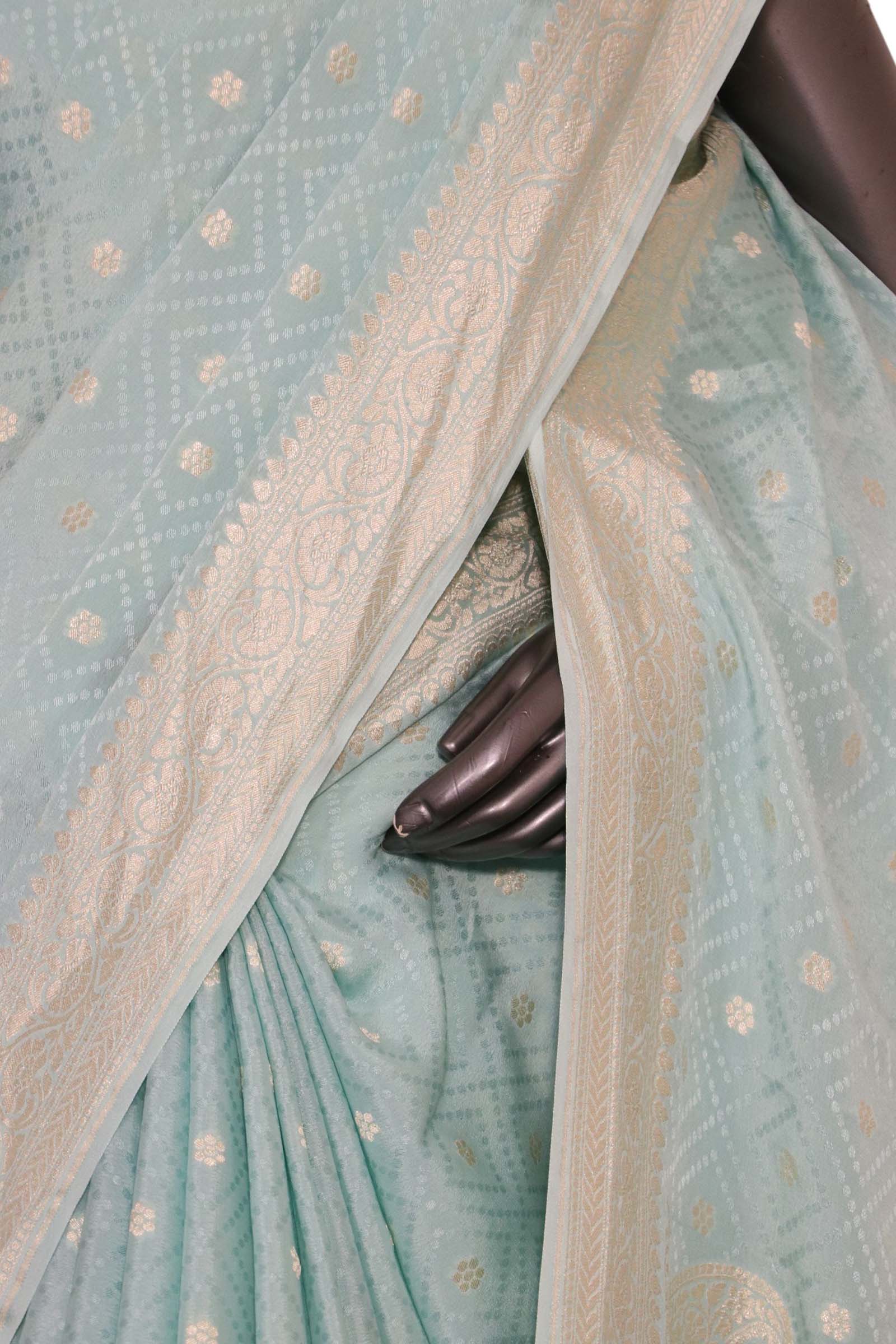 Pure Handloom Zari Butta Banarasi Crepe Silk Saree AL206655 Pure Handloom Zari Butta Banarasi Crepe Silk Saree AL206655