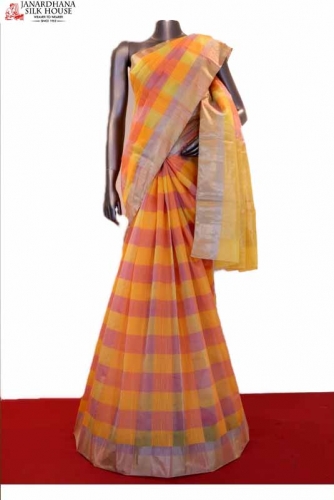 Exclusive & Classic Checks Weave Pure Silk Cotton Saree