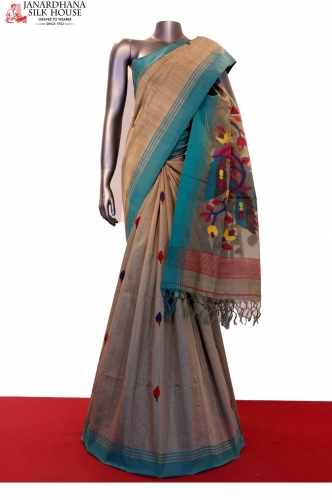 Exquisite Master Weave Handloom Dhakai Jamdani Tussar Silk Saree