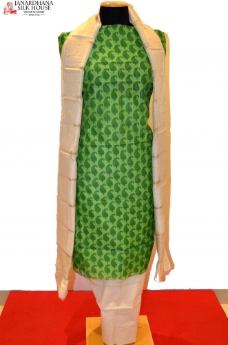 Desiger Green Pure Cotton Suit With Plain Dupatta