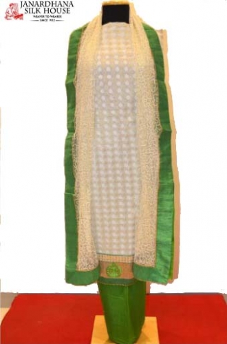 Green And White Embroidered Pure Cotton Suit 