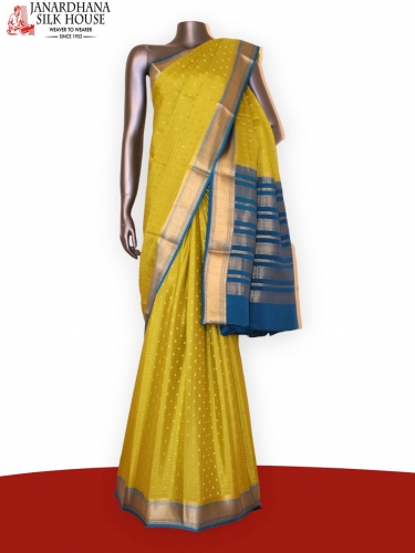 Grand Zari Checks Zari Butta Finest Pure Mysore Crepe Silk Saree 