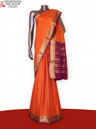 Grand Zari Checks Zari Butta Finest Pure Mysore Crepe Silk Saree 