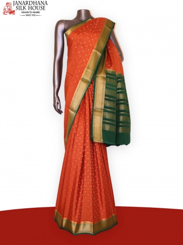 Grand Zari Checks Zari Butta Finest Pure Mysore Crepe Silk Saree 